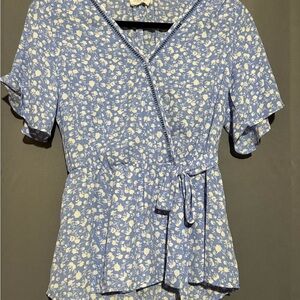 Sienna Sky Blue Flutter Sleeve Wrap Blouse